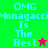 Pixelated text "OMG Monagacci Is The Best" with a star symbol, displayed on green and pink backgrounds in an animated sequence.
