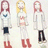 Three pixelated anime-style female figures in white tops and dark bottoms stand side-by-side against a light background.