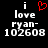 Black background with white pixelated text reading "i love ryan-102608" and a red pixelated heart symbol above the word "love" in the left view.