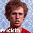 A pixelated image of a person with light brown hair wearing a red shirt against a blue patterned background, showing text overlays and partial cropping.
