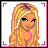Pixelated female character with long blonde hair, pink top, blue jeans; animated sequence showing eye closure and text changes.