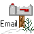 Pixelated winter scene with four identical mailboxes on wooden posts, snow-covered ground and sky, green shrubbery beside each post, 'Email' text below each mailbox.