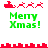 Red pixelated sleigh with reindeer above green 'Merry Xmas!' text, displayed in two on white background
