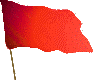 Four red flags on brown poles wave against a light gray background, each flag displaying subtle pixelated texture and varying angles of motion.