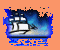 Pixelated ship icon with white sails and hull, blue water background, orange border, transitioning from partial to full visibility.