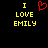 Pixelated yellow text "I LOVE EMILY" on black background with red heart symbol above "I".