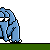 Pixel art animation of a blue elephant and small yellow character interacting with peanuts, showing text changes and motion