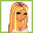 Pixel art contact sheet showing six frames of an animated buddy icon featuring a cartoon woman with blonde hair, green crop top, white shorts, and green pants across different poses and text overlays.