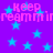 Pixelated text and blue stars on a purple background with no visible motion changes.