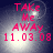 Four identical display pink text 'TAKe Me AWAY 11.03.08' over a dark blue background with white light effects