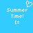 Pixelated blue background with white text and symbols: 'Summer Time!' above a smiley face, plus a heart symbol at the top.