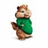 A pixelated chipmunk in a green sweater stands with one arm raised, facing left, against a white background.
