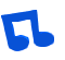 Four blue musical note icons arranged in a on white background, each with distinct orientation and slight blur effect