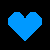 Blue pixelated hearts and text on black background with grayscale photo corner, showing mixed heart sizes and blue text elements.