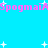Pixelated pink text repeats across a bright blue background with scattered white star shapes.
