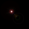 A sequence of six animated frames showing a bright central light source expanding into a reddish glow with concentric rings, transitioning from small to large size against black background.