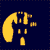 Pixelated castle and moon scene alternates between orange castle with yellow moon and yellow castle with yellow moon on dark blue background.