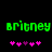 Green pixelated text 'britney' appears twice on black background with pink and purple heart symbols below each instance.