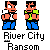 Pixel art character in white shirt and blue pants with green undershirt, shown in multiple poses including standing, kicking, and interacting with a blue object.