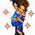 Pixelated cartoon character in blue outfit holding a baby with text "HOLD ME BABY!!!" on white background with starbursts.