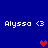 Blue background displays four 'Alyssa <3' text instances with red and purple pixel hearts in a