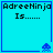 Four identical cyan each display "AdreeNinja Is......." with a blue pixelated alien icon in the bottom-right corner, arranged in a