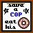 Pixel art icon with brown border showing 'save a COP eat his' text and donut, animated through color changes in 'eat' letters.