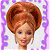 A 50x50 pixel buddy icon featuring a cartoon-style female character with red hair in an updo, set against a purple floral border on the left and green background with "Original Icons .com" text on the right.