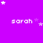 Purple background with repeated white text 'sarah' and scattered star shapes in varying sizes and opacities.