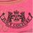 A pink background with a dark brown emblem featuring two figures and floral elements, transitioning to include white text reading "juicy couture princess".