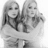 Two women in grayscale embrace on the left; black background on the right displays white text 'Aly and AJ !!!!!' in pixelated font.