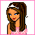 Pixel art contact sheet showing a princess character in three frames with pink dress, tiara, and snowflake patterns on a pink background.
