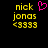 Yellow pixelated text 'nick jonas' and '<3333' on black background with a pink heart symbol above the right side of the text.