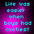 Pixelated cyan text on purple gradient background reads "Life was easier when boys had cooties!!" with subtle animation changes across frames.