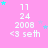Pink background with white text displaying '11 24 2008 <3 seth' and scattered cyan and purple stars in a