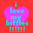A red background with four identical pink heart shapes, each containing cyan text reading "i love my biffles !!!!!" in a pixelated font.