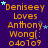 Purple background with repeated orange text "Deniseey Loves Anthony Wong(: 040109" and scattered light blue stars.