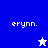 Blue and purple split background with white text 'erynn.' and two star icons, one white on blue, one blue on white.