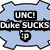 Light blue bone-shaped icon with black border containing text "UNC!" above "DUKE SUCKS" and a small bomb symbol below.
