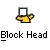 Pixelated yellow and black icon of a blocky head with a white square on top, positioned above the text "Block Head" in bold pixelated font.