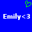 Blue background with green pixelated heart above two identical white text strings reading 'Emily<3' in a retro digital font.