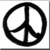 Black peace symbol inside a circle on white background, displayed in four positions with slight variations