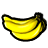Pixelated yellow banana with black outline, curved shape, and visible stem on right side against white background.