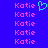 Blue background with repeated pink 'Katie' text and a cyan heart symbol above the top-left text.