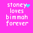 Pixelated text on bright pink background with cyan heart and starburst icons changing position relative to 'stoney' text.