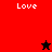 Red and black pixelated icon with 'Love' text in white, featuring a black star on red background and red star on black background.
