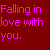 A 4-frame animated contact sheet showing a red background with pink text "Falling in love with you." and varying numbers of pixelated red hearts.