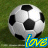 Two soccer ball icons displayed side-by-side on a grass background with animated text below each ball.