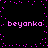 Pixelated pink text 'beyonka' repeated four times on black background with scattered pink dots forming a border.
