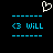 Pixelated heart symbol above dashed lines with '3 WILL' text in blue on black background.